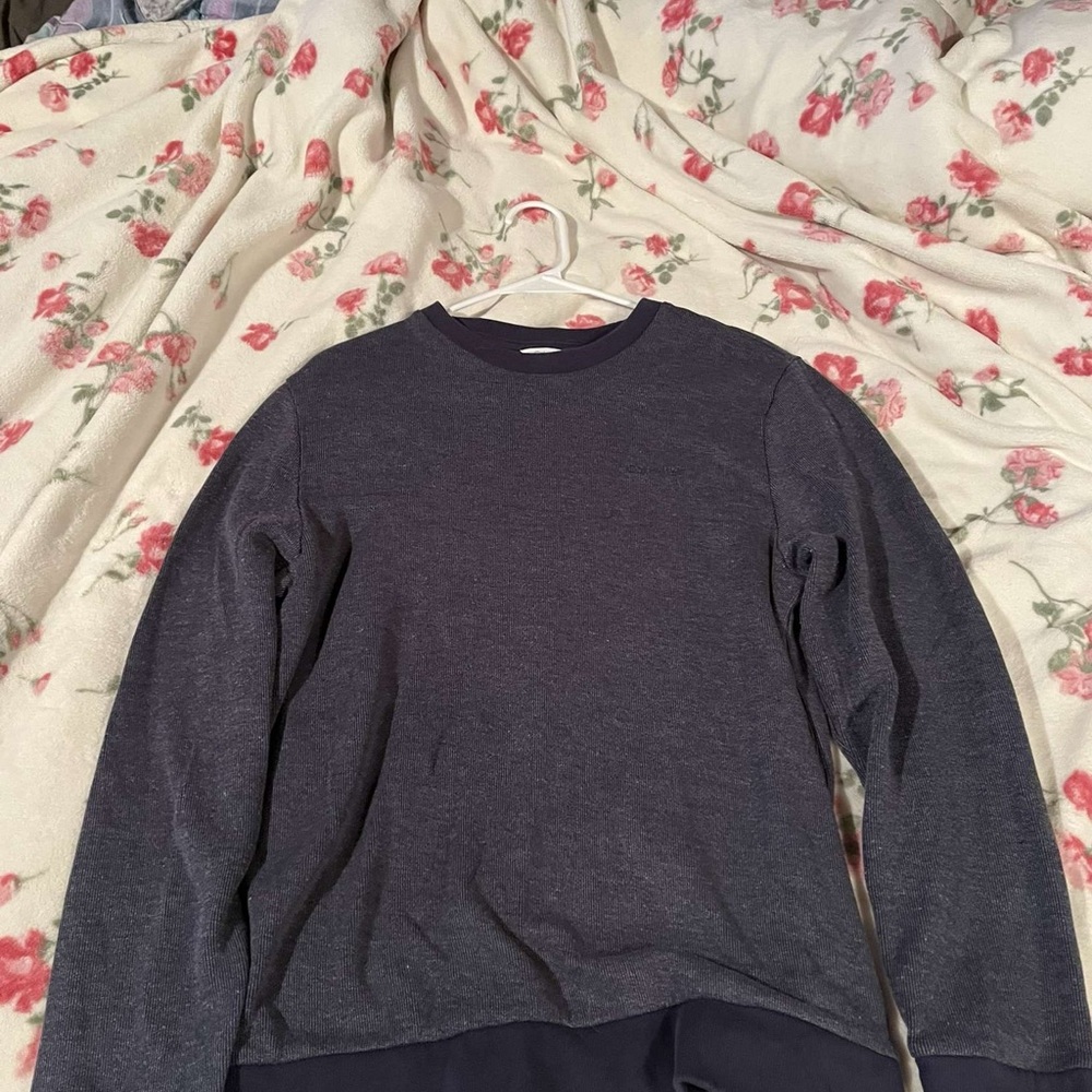Calvin Klein Navy Blue Crewneck Sweater with Ribbed Details